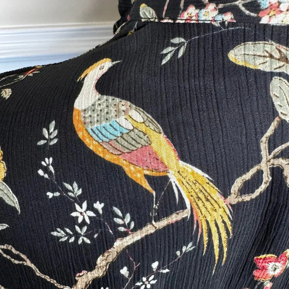 GP & J Baker Floral Bird Print Lightweight Button Up Blouse - Picture 6 of 11